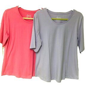 D&Co Denim & Company T-Shirt LOT Women's M Pink Lavender NWOT Elbow Sleeve QVC